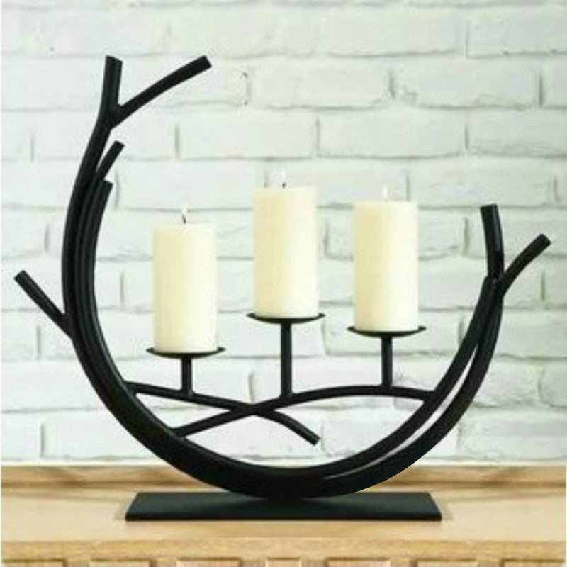 Portacandela nero ramificato tre candele