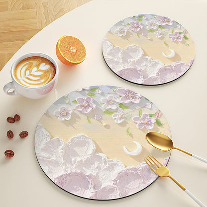 Sottobicchiere verde con peonie bianche