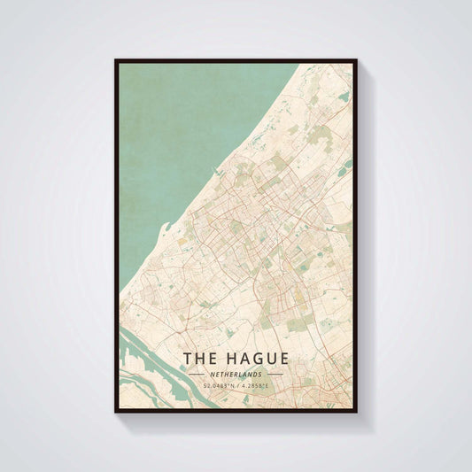 Quadro su tela Mappa dell'Aia verde e beige vintage