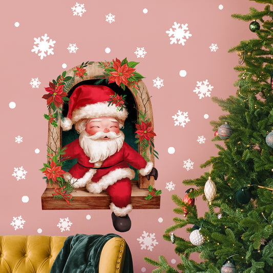 Adesivo murale Babbo Natale con fiocchi di neve