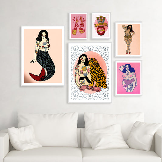 Quadro su tela Ragazza con tatuaggi leopardati