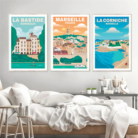 Quadro su tela Tre destinazioni francesi Provenza e Aquitania