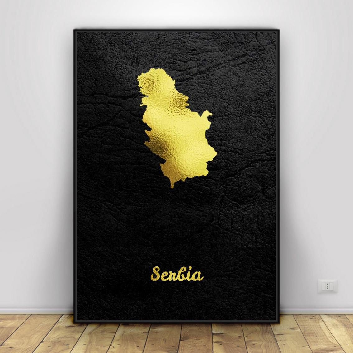 Tela mappa Serbia dorata