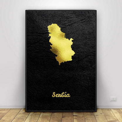 Tela mappa Serbia dorata