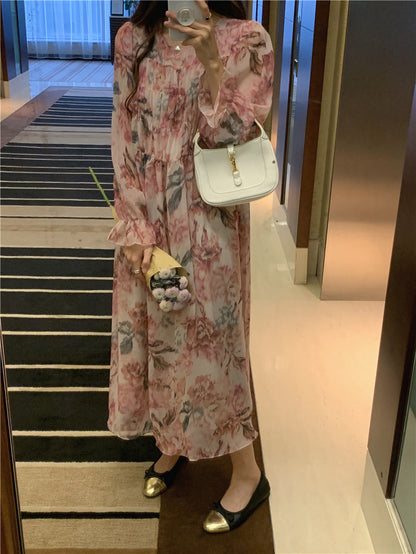 Vestito chiffon fiori dipinti