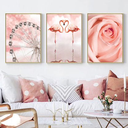 Quadro fenicottero e fiori
