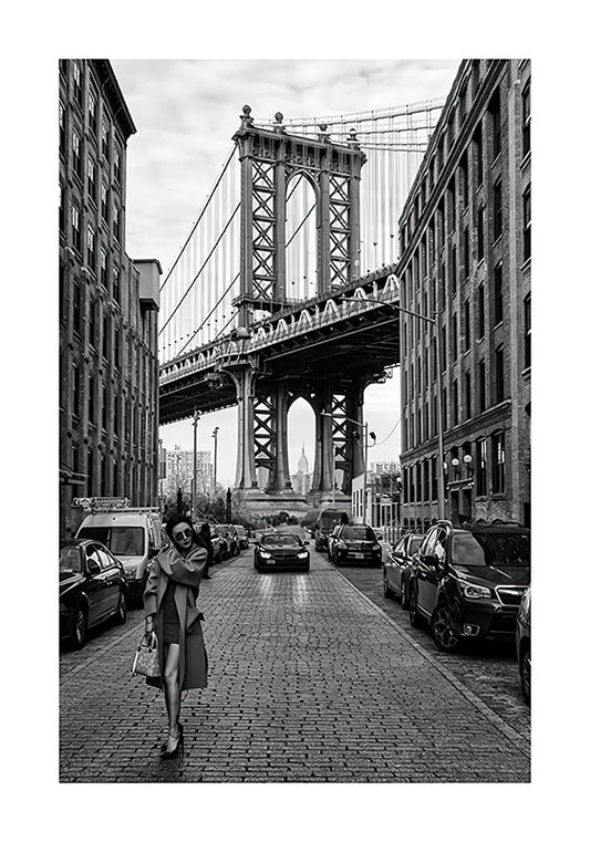 Quadro su tela Ponte di Brooklyn e figura urbana