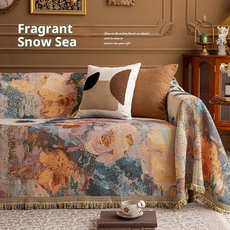 Coperta divano fiori multicolori ocra