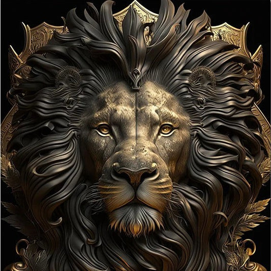 Quadro su tela Leone in oro e nero