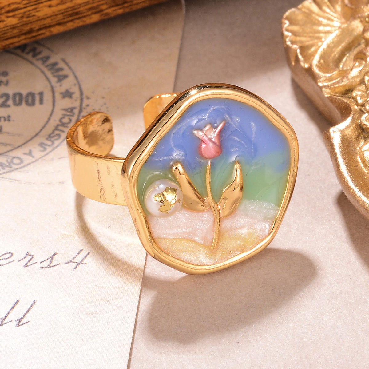 Anello perle floreali