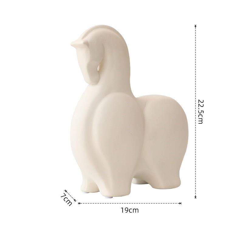 Scultura cavallo in ceramica bianco nero