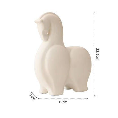 Scultura cavallo in ceramica bianco nero