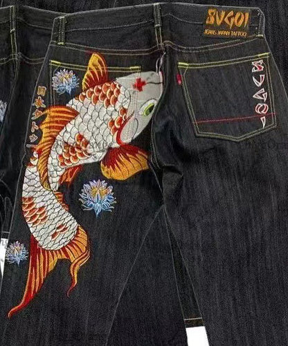 Jeans Stampa Ukiyo-e Ampi