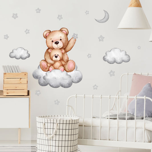 Adesivo murale Orso cartoon con luna e nuvole