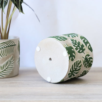 Vaso cemento foglie monstera