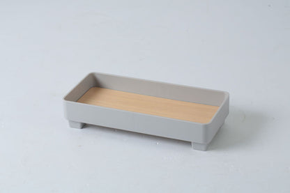 Vassoio rettangolare bianco con inserto legno