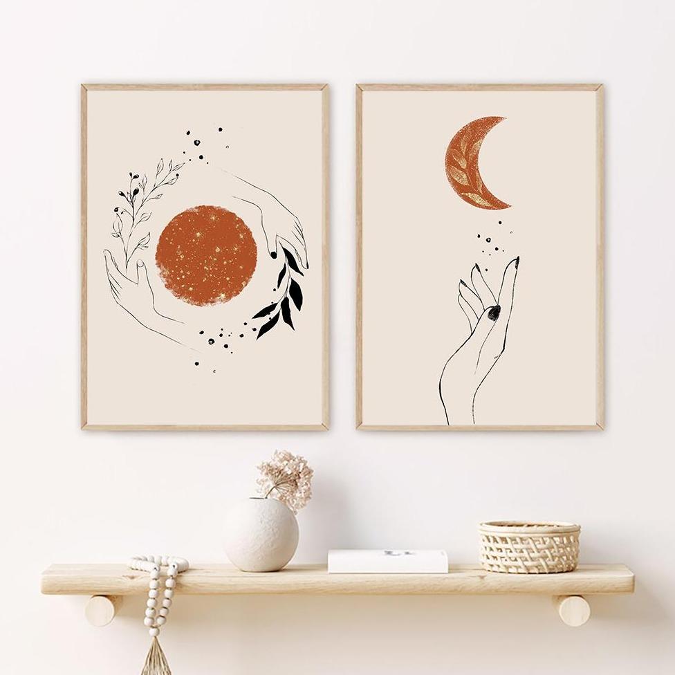 Quadro sole e luna dorato