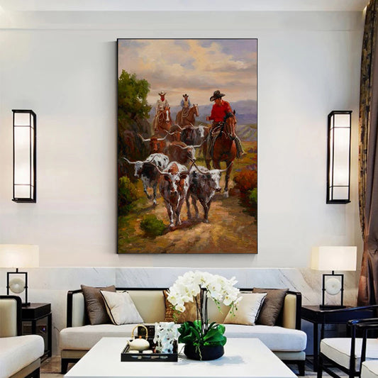 Quadro su tela Cowboy al galoppo con gregge