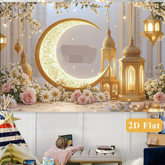 Arazzo Luna dorata ornamentale fiori rose