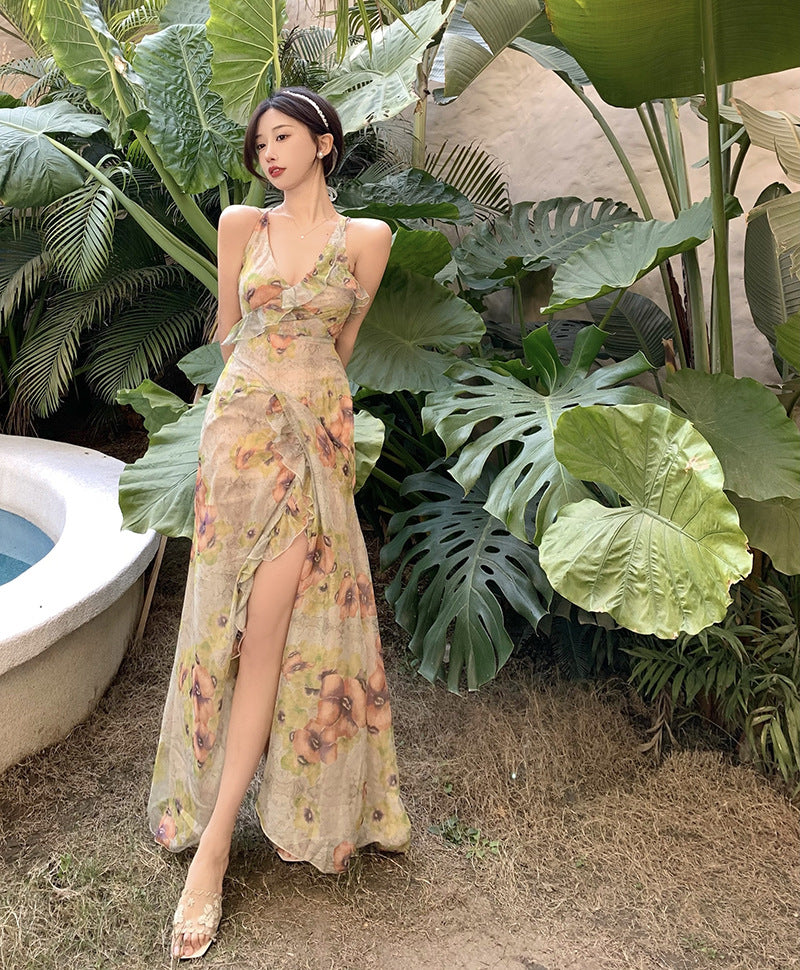 Vestito lungo V fiori vintage